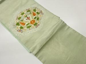 変わり亀甲に草花・向かい鳥模様織出し名古屋帯